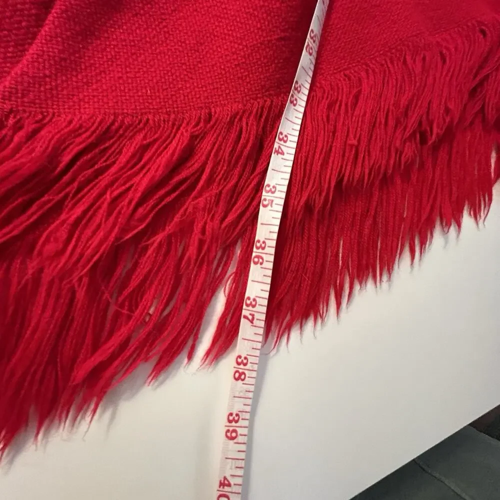 Red Black Woven Geometric Fringe Poncho Cape Shawl Boho Festival One Size